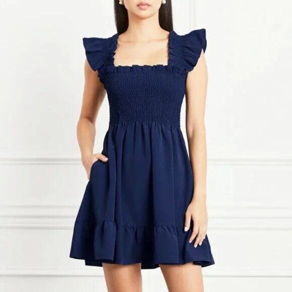 New Hill House Elizabeth 100% Cotton Mini Nap Dress Navy Large - Picture 1 of 7